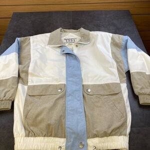 IZZY VTG Women's Colorblock Spring Jacket in White, Tan & Light Blue size Small